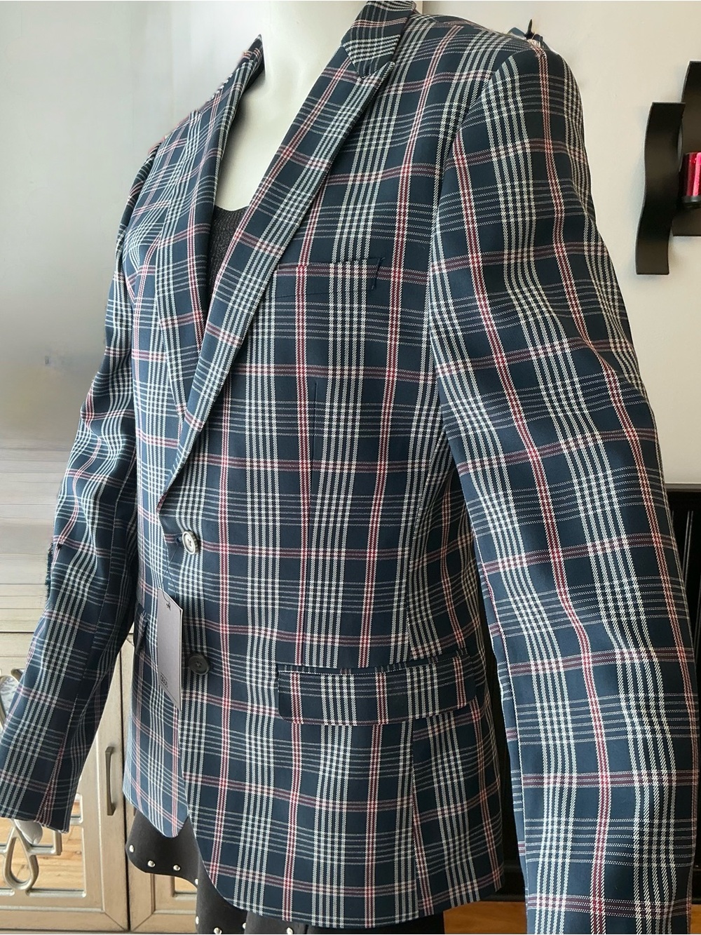 ASOS NWT Mens Single Breasted Suit Jacket Navy Blue Deep Red White Blazer 40 REG